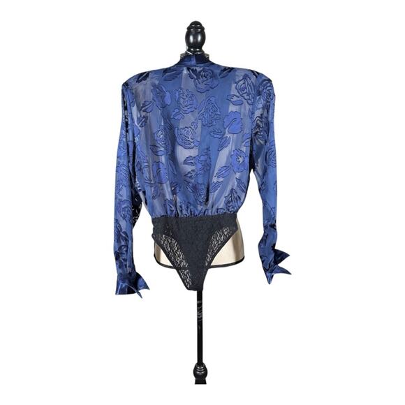 Vintage Cache Rose Velvet Burnout Satin Trim Bodysuit - Picture 3 of 4